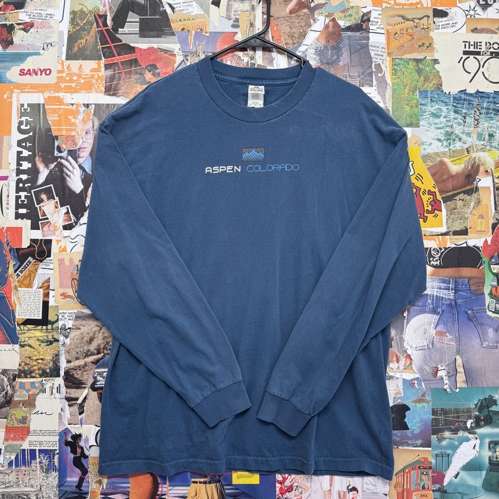 Alstyle Aspen Colorado Long Sleeve‎ T Shirt Blue Graphic Print Men's XL